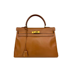Kelly 35 Gold on Gold Swift Leather Stamp B Square