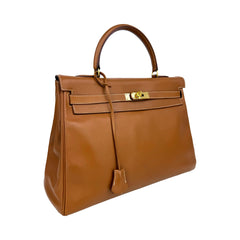 Kelly 35 Gold on Gold Swift Leather Stamp B Square