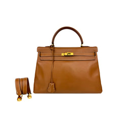Kelly 35 Gold on Gold Swift Leather Stamp B Square